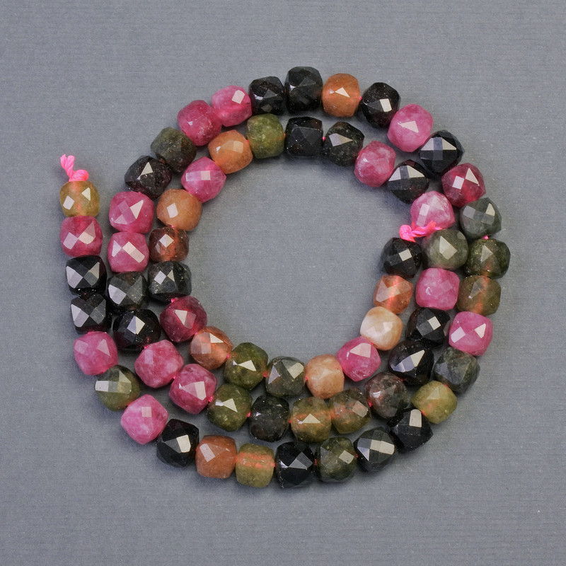 Natural Stone Beads Tourmaline Faceted Cube, 5x5x5 mm, 36 cm length