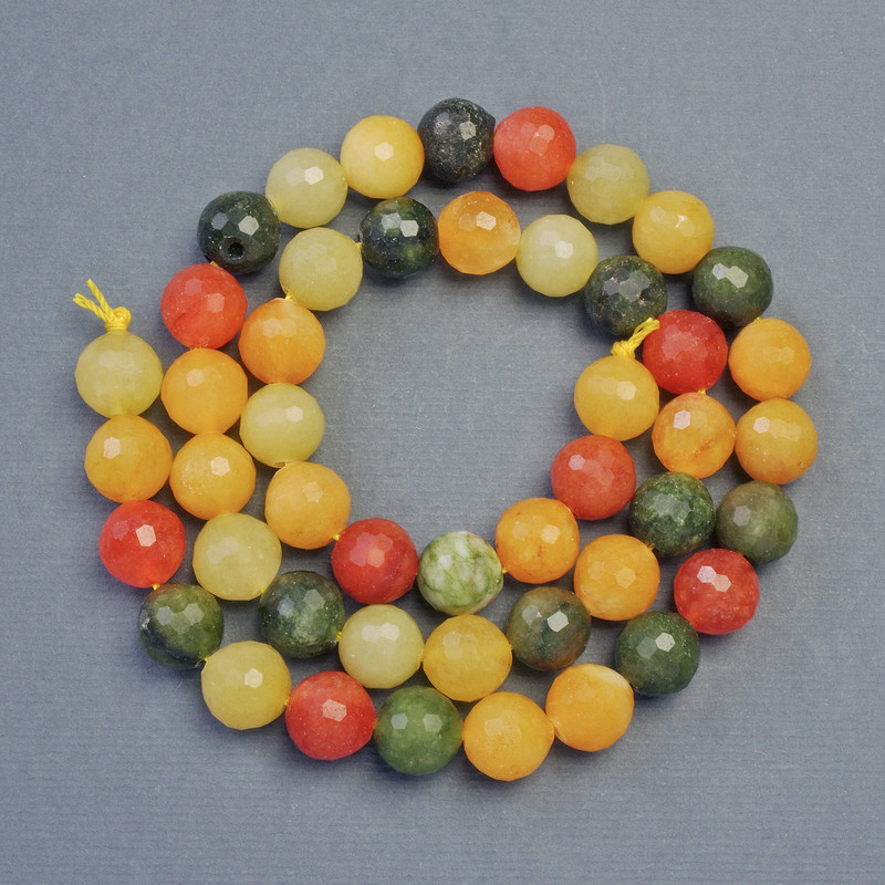 Assorted Natural Stone Beads, Faceted Round Bead 8mm diameter, 38cm length