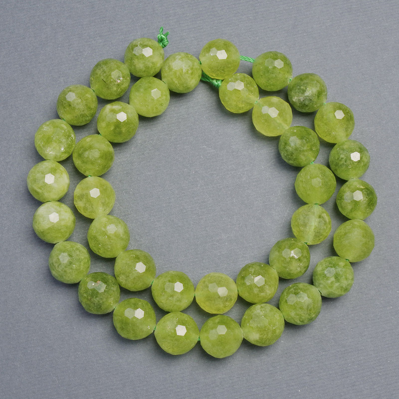 Natural Chrysoprase Beads (Olivine) Faceted Round Beads, 10mm Ø, Length 37cm±