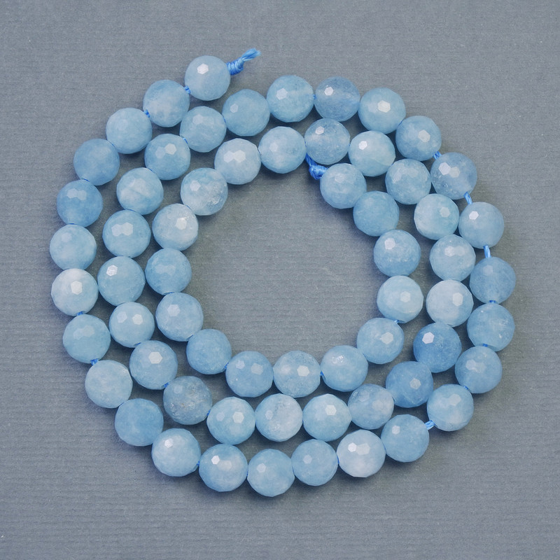 Aquamarine Beads, Faceted Round Bead, 6mm diameter ±, 37cm length