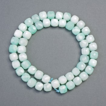 Angelite natural stone beads, faceted cube shape, 7x7mm diameter, necklace length ~37cm