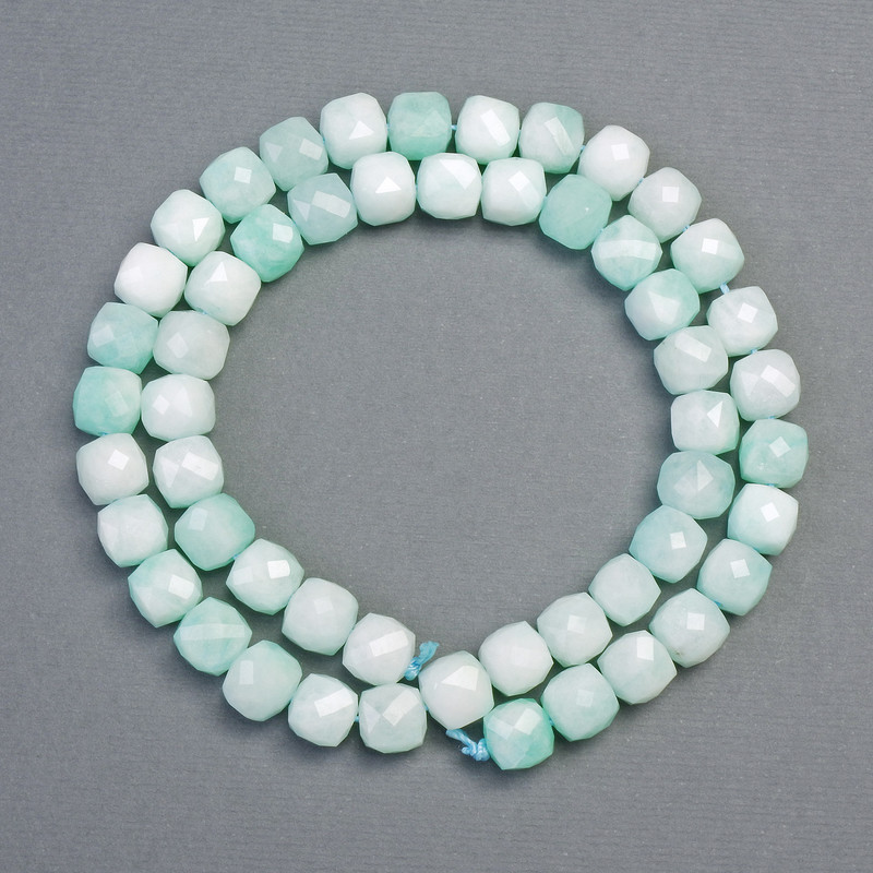 Angelite natural stone beads, faceted cube shape, 7x7mm diameter, necklace length ~37cm
