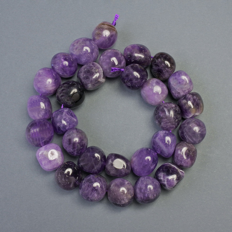 Amethyst Beads natural stone cube-cut 14–17 mm, diameter 14-15 mm+, length 40 cm± on a thread