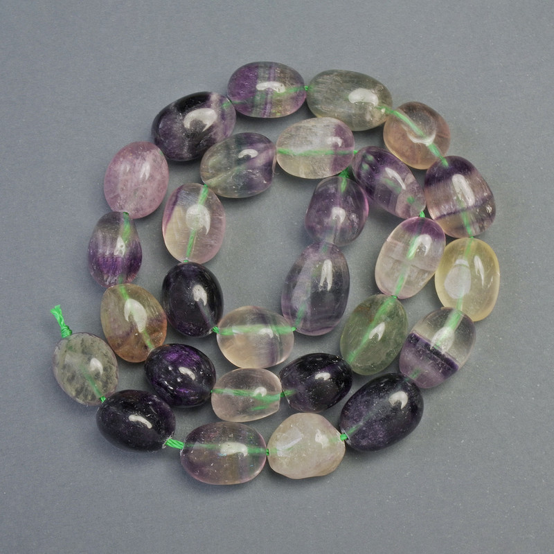 Fluorite Natural Stone Tumbled Beads, 12x16mm diameter, 40cm length on thread