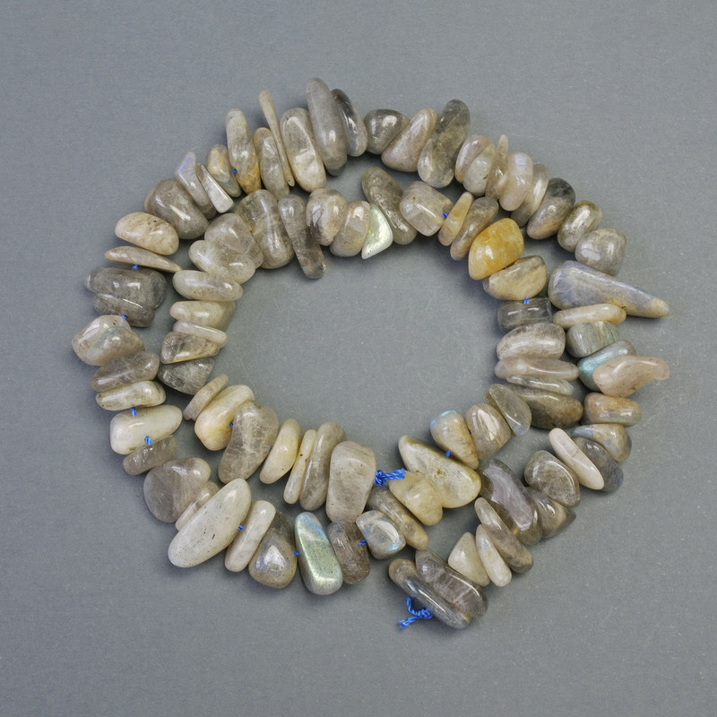 Labradorite Beads natural stone chip, 10x13mm diameter, about 40cm length on thread