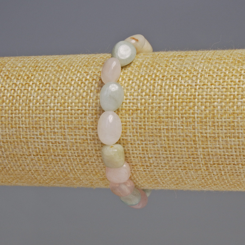 Morganite Bracelet, natural stone faceted beads, 8x10x5 mm, stretchy band, 18 cm long
