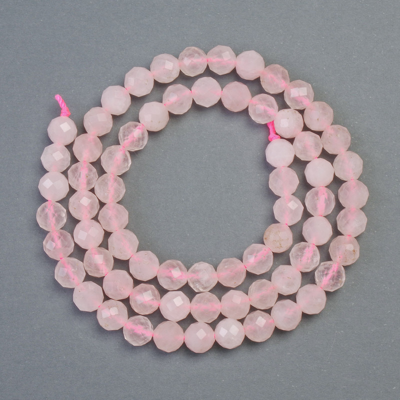Beads Pink Quartz on a Thread Natural Stone Faceted Round Beads 6mm ±, Length 39cm ±