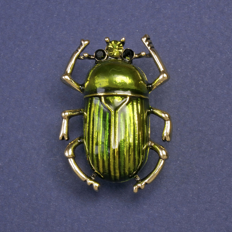 Brooch Scarab Beetle green enamel metal color gold 24x33mm+