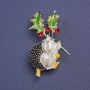Brooch Hedgehog with Christmas Flower Holly Green White Enamel Metal Color Silver 39x23mm+