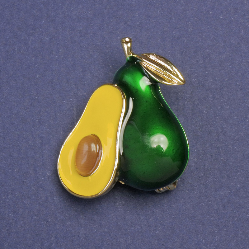 Brooch-pendant Avocado green yellow enamel metal color gold 30x23mm+