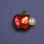 Brooch Apple with Pearl red enamel metal color gold 22x24mm+
