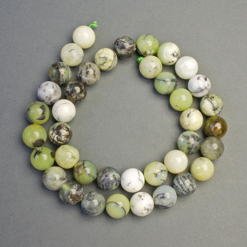 Green Opal Beads on Thread Natural Stone Smooth Round Bead, diameter 10mm±, length 40cm±