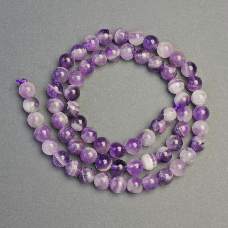 Amethyst Chevron Beads on Thread Natural Stone Smooth Round 6mm Dia.+- Length 39cm+-