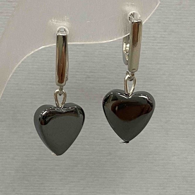 Earrings Hematite Heart Black, diameter 11mm±, length 2.8cm