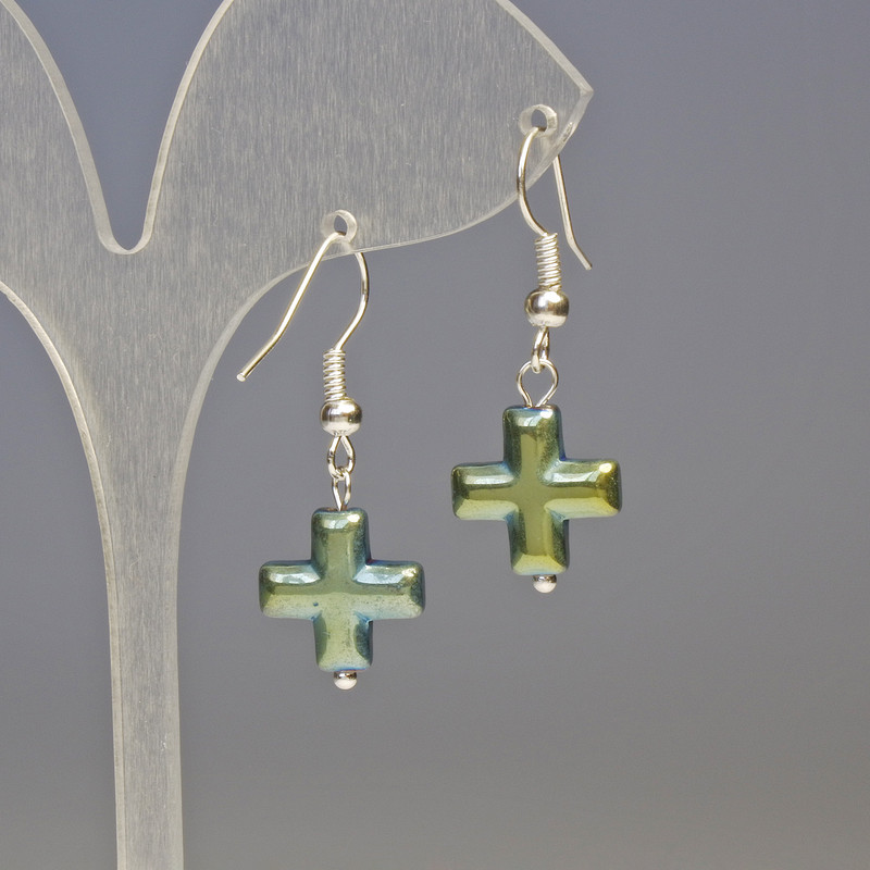 Hematite Earrings - CHameleon Crosses, 13x13 mm, about 3.2 cm long