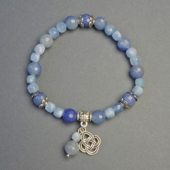 Bracelet Aquamarine and Blue Aventurine with Knot Pendant, 6mm± and 8mm± beads, length 18cm± Stretch