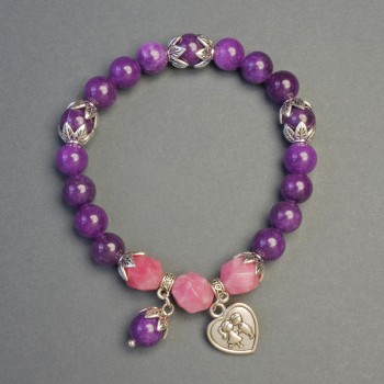 Sugilite and Tourmaline Bracelet with Heart Charm, 8-9mm+-, 18cm+ stirch