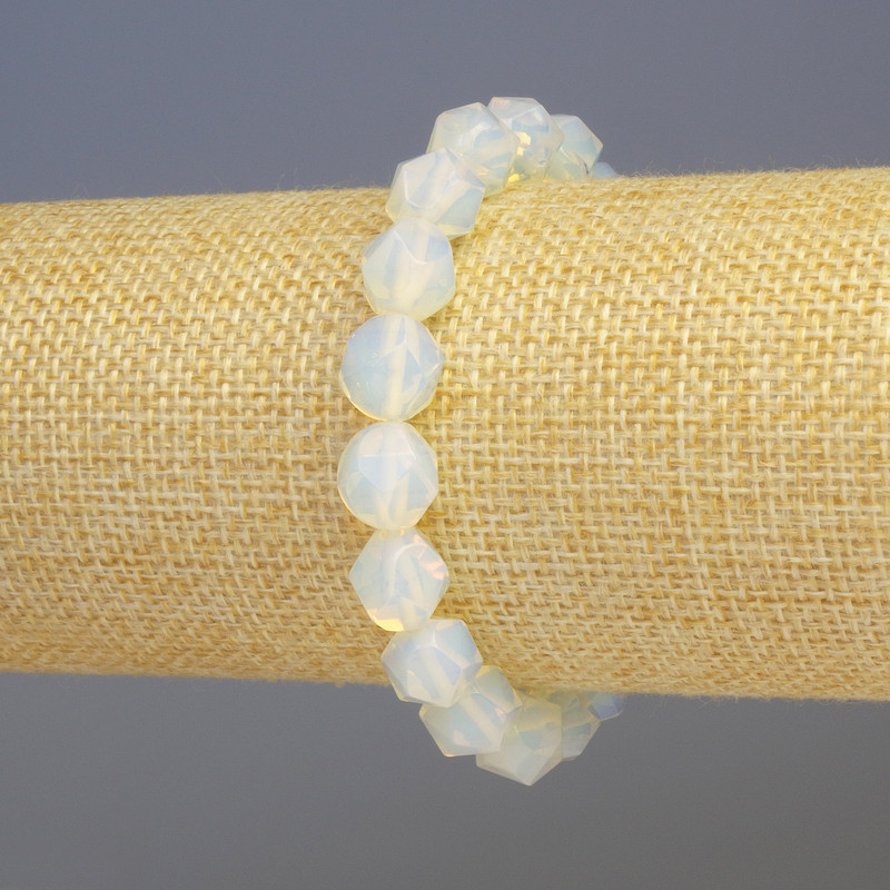 Bracelet Opalite synthetic moonstone mulitfaceted, 8x8 mm facets, length 18 cm, stretch
