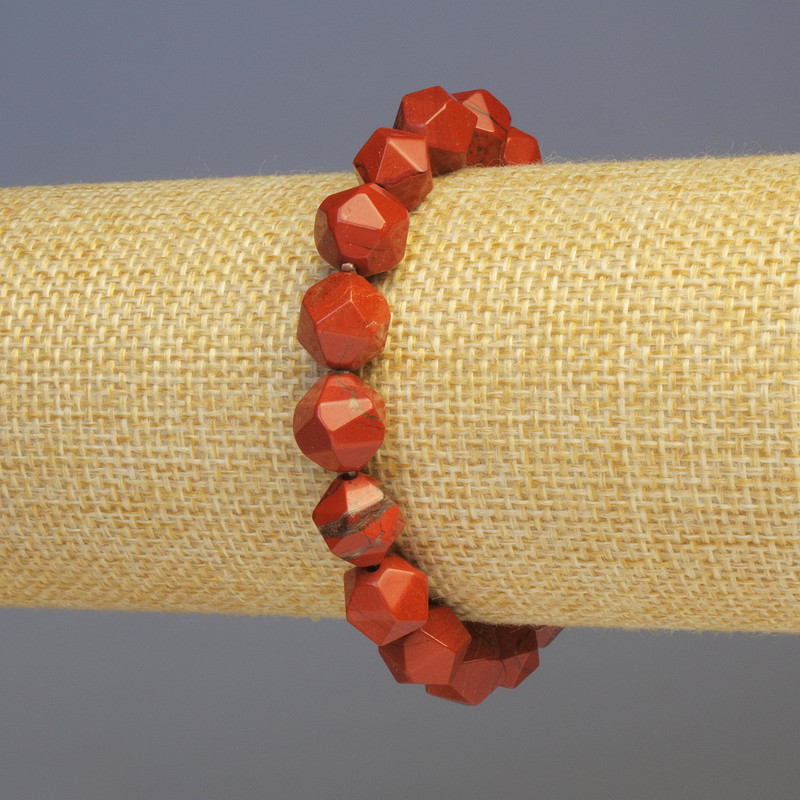 Bracelet Red Jasper Natural Stone Faceted, 8x8mm diameter, 18in length, elastic
