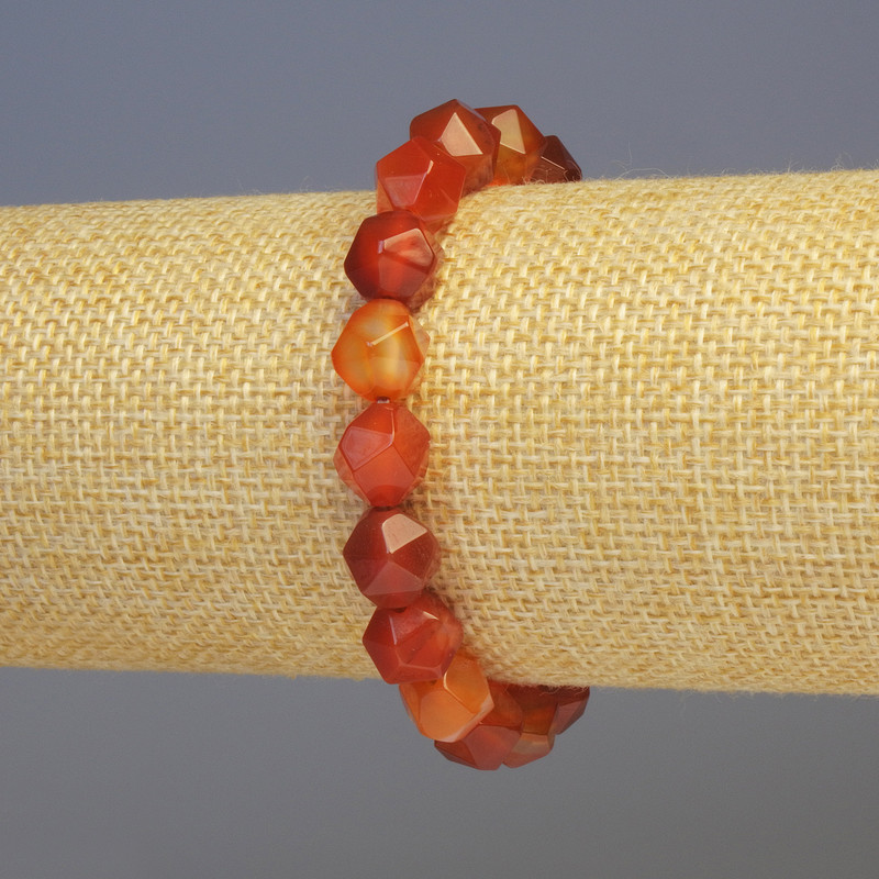 Carnelian Bracelet with Natural Stone, faceted, 8x8mm, stretched 18cm