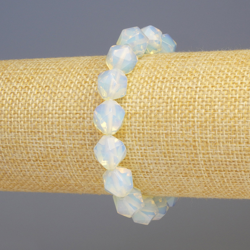 Bracelet Opalite synthetic moonstone multifaceted, diameter 11x11mm+-, length 18cm+- stretch