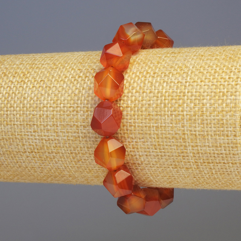Carnelian Bracelet, natural gemstone, multi-faceted, 11x11mm, stretchy 18cm