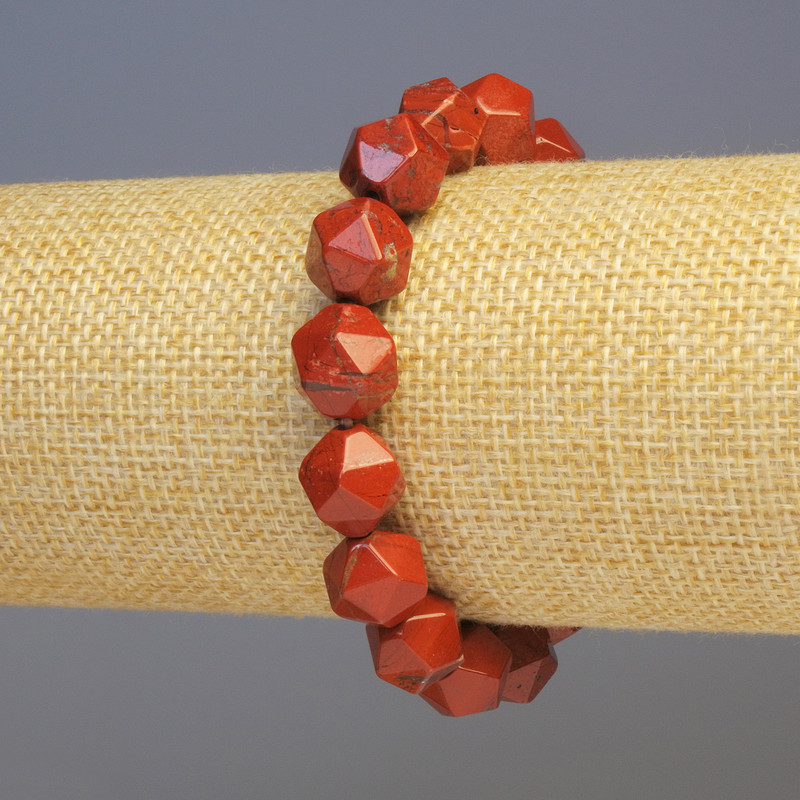 Red Jasper Bracelet with Natural Stone Multifaceted Beads, 11x11mm, diameter 11x11mm, stretchy 18cm adjustable