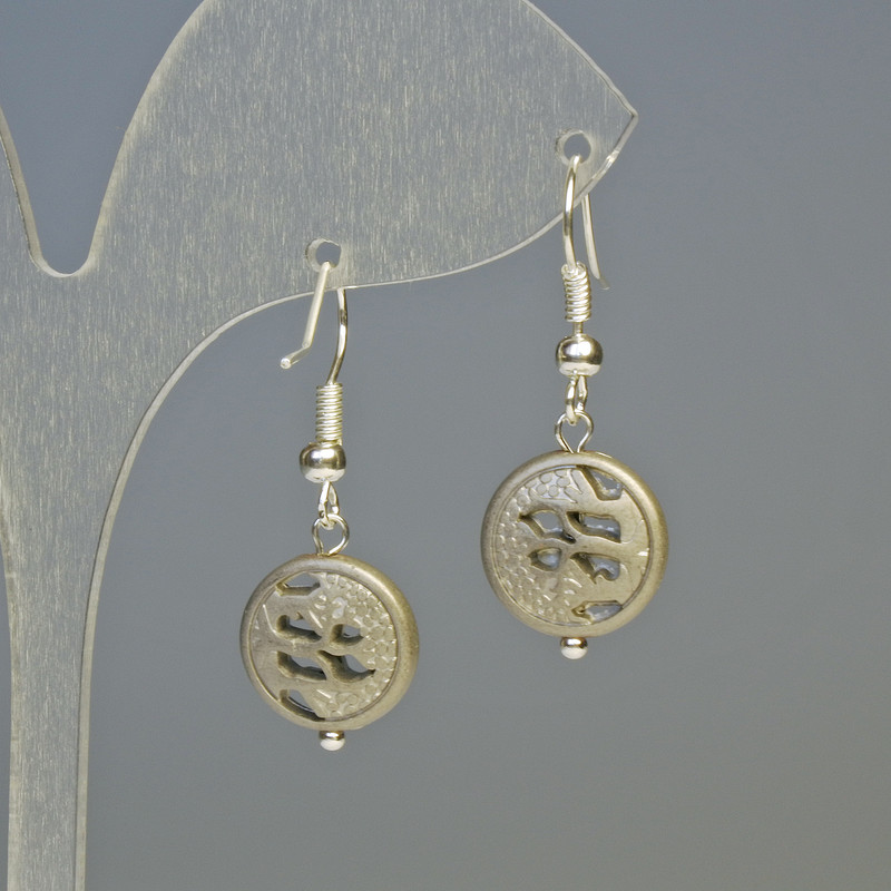 Hematite Earrings 'Tree' matte silver, diameter 12×4.5 mm, length about 3.2 cm