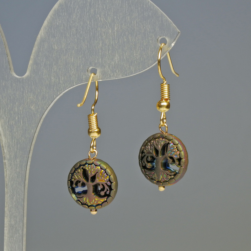 Hematite Earrings Tree Matte Chameleon, diameter 12.5×4.5 mm, length 3.2 cm