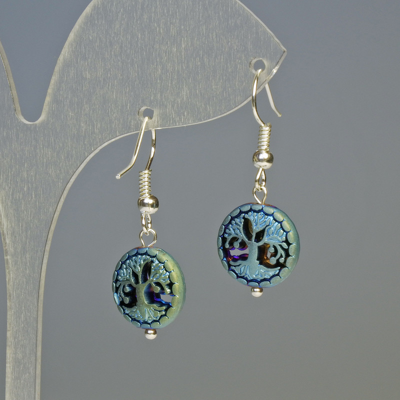 Earrings Hematite Tree Matte Chameleon, diameter 12.5×4.5mm, length about 3.2 cm