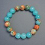 Emerald Variscite and Aquamarine Bracelet with Smooth Beads, 10mm± diameter, Stretchable 18cm±