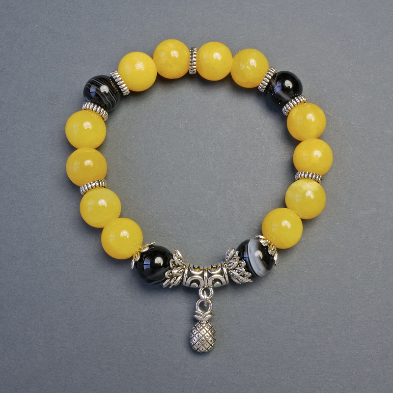 Bracelet Citrine (piece), Agate smooth bead, diameter 10mm± with inserts, length 18cm± stretch