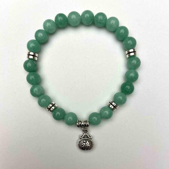 Jadeite Bead Bracelet, smooth round beads 8mm ± with inlays, length 18cm ± stretch