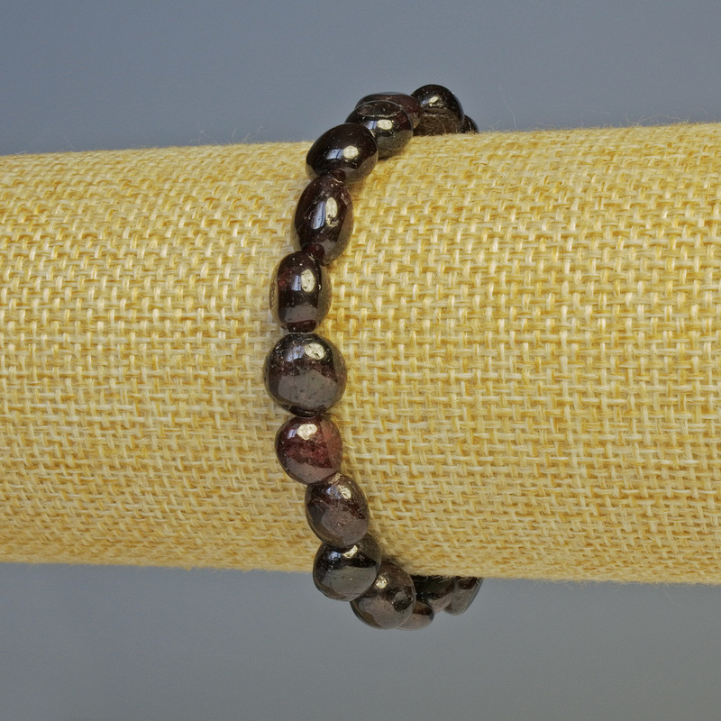 Bracelet Garnet natural stone faceted beads, diameter 11x9-8x7mm+-, length 18cm+- elastic