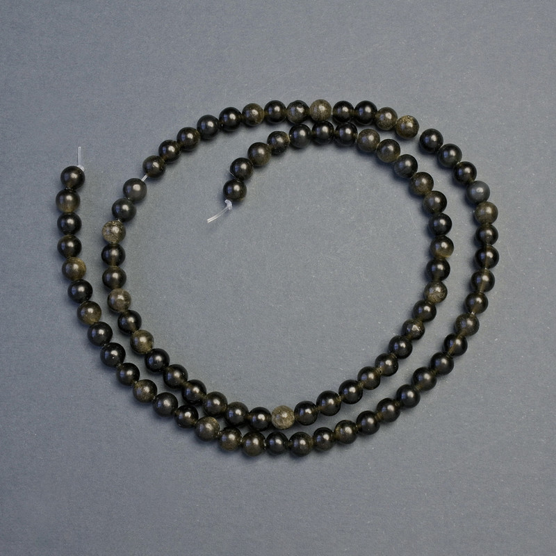 Sunstone Obsidian Natural Stone Smooth Sphere Beads 4.5mm diameter, 38cm length on thread