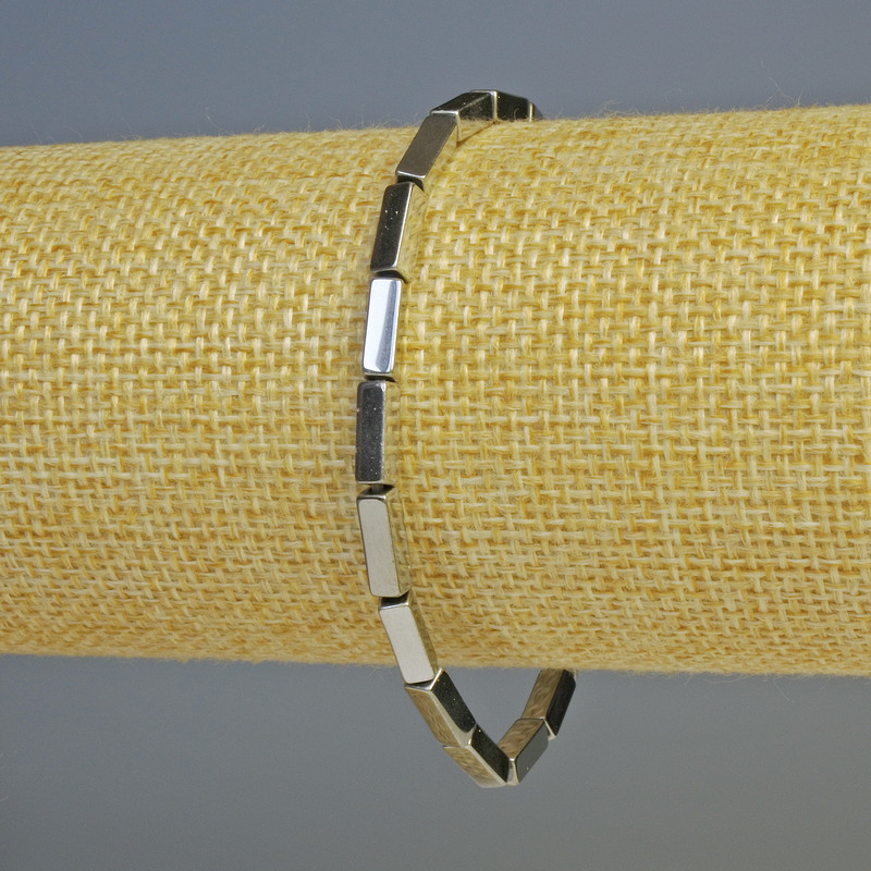 Hematite Rectangle Beaded Bracelet, Silver Color, 9x3 mm rectangles, Stretch Length 18 cm