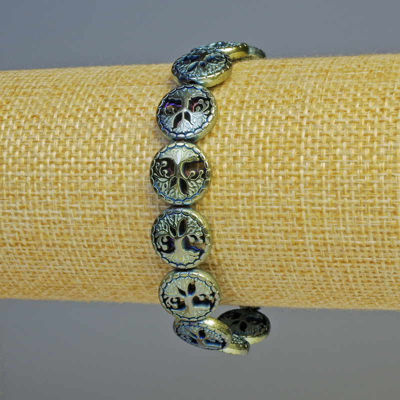 Hematite Bracelet "Tree" holographic color, diameter 12.5×4.5mm+-, length 18cm+-, stretch