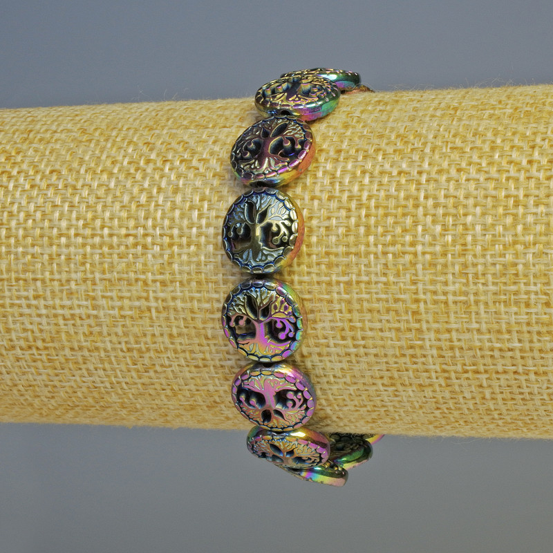Hematite Bracelet "Tree" chameleon color, diameter 12.5×4.5 mm+, length 18 cm+ flex,