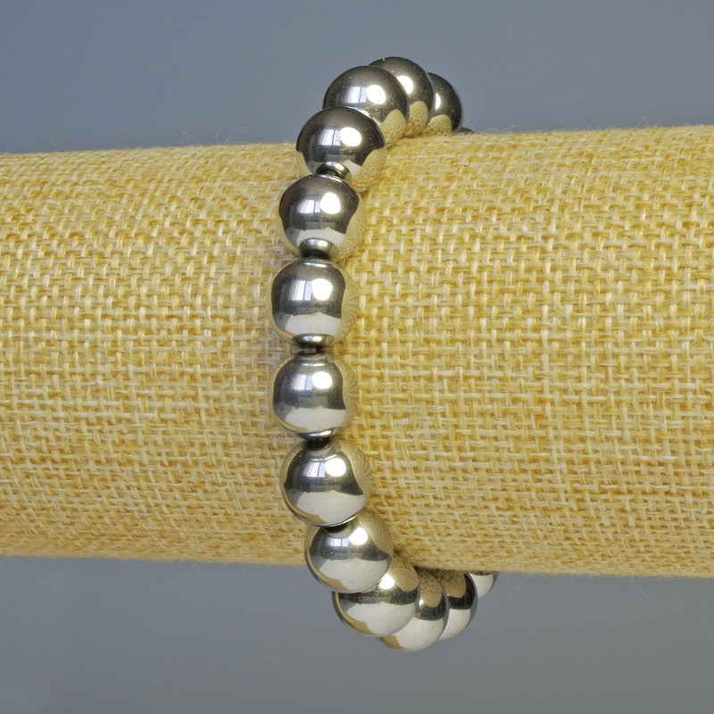 Hematite Bead Bracelet, silver color, 10mm diameter, length 18cm, stretch