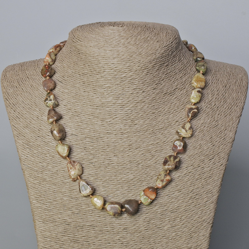 Jasper Picasso Bead Necklace, tumbled, diameter 16x7-12x9 (+-) mm, length 51 cm
