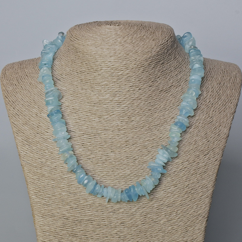 Aquamarine Necklace natural stone chips, 12x3-10x4mm+-, length 48 cm +
