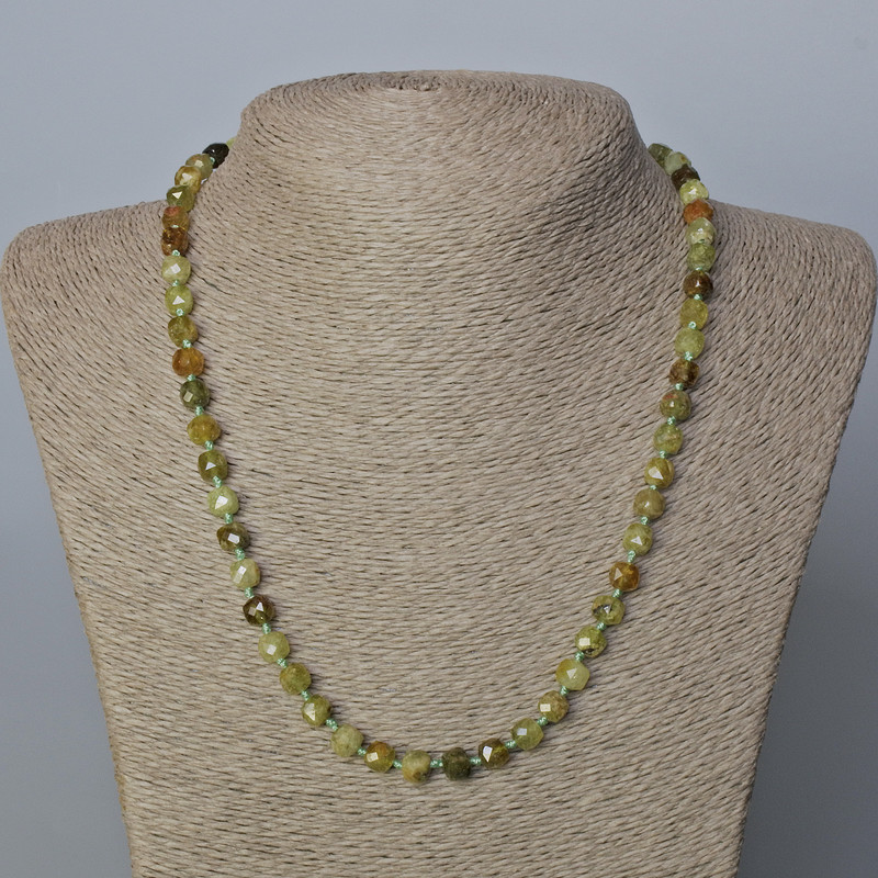 Grossular Garnet Necklace (Green Garnet) Natural Faceted Cube Stone, 6x6mm dia., 51cm+