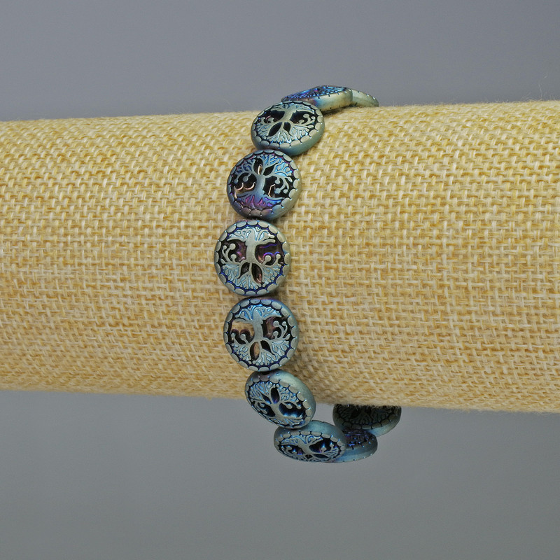 Hematite Bracelet "Tree" matte chameleon color, diameter 12.5×4.5mm ±, length 18 cm ± stretch