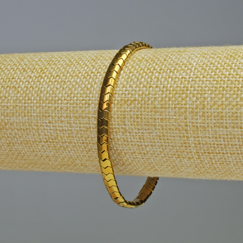 Hematite Snake Zigzag Wave Bracelet, gold color, 5x4x3 mm± beads, length 18 cm± stretch