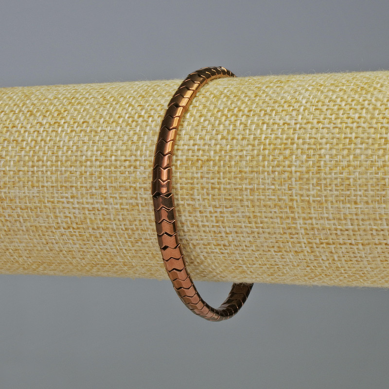 Hematite Snake Chain Bracelet, copper color, 5x4x3 mm beads, adjustable length 18 cm