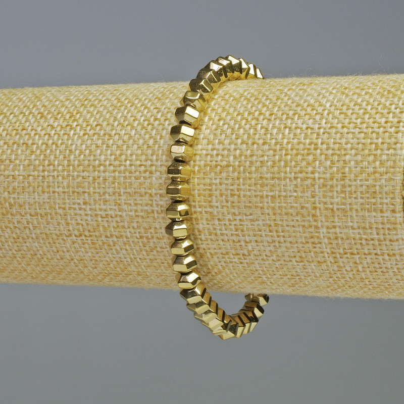 Bracelet Hematite faceted rondelles golden color, 6x4mm diameters, length 18cm, stretch