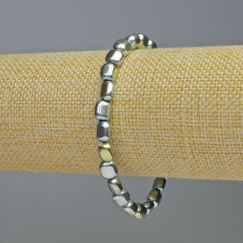 Hematite Bracelet Aqua Blue Chameleon Oval Beads, 7x7mm, Stretch, 18 cm