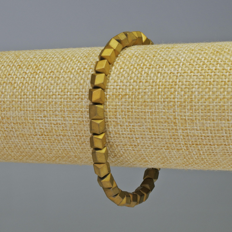 Hematite Bracelet Hexagonal Zigzag Matte Gold Color, 6x6mm Hexagons, length 18 cm ±, stretch