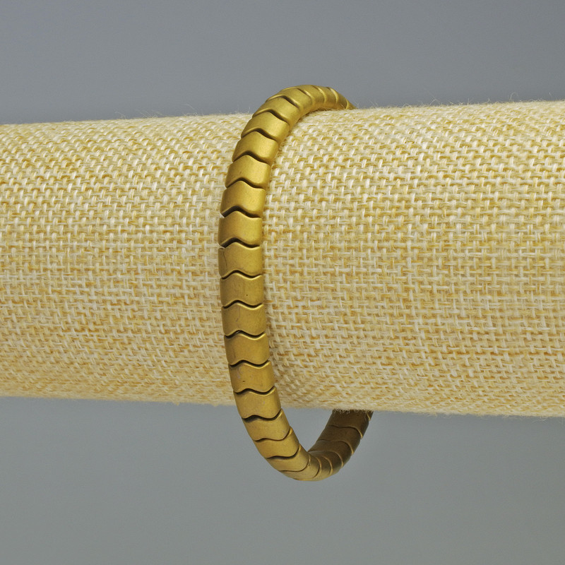 Hematite Snake Chain Bracelet in Matte Gold color, 7x5x5mm+/- beads, length 18cm+/- stretch