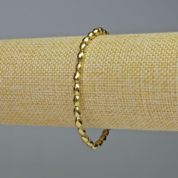 Bracelet Hematite Faceted Oval Gold Color, 4x6mm, diameter 18cm, stretch